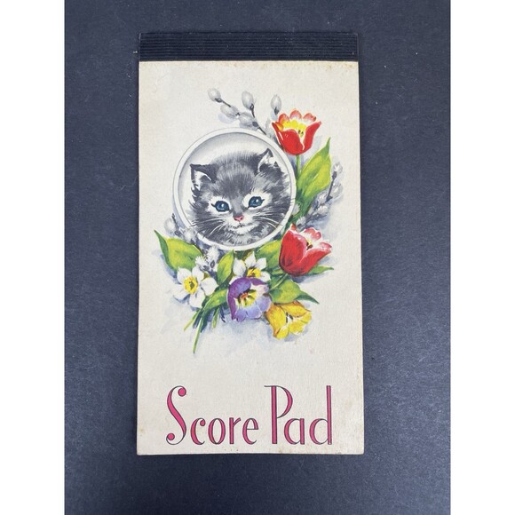 Vintage Bridge Score Pad Kitten Flowers 3.5" x 6.5” USA - Picture 1 of 6